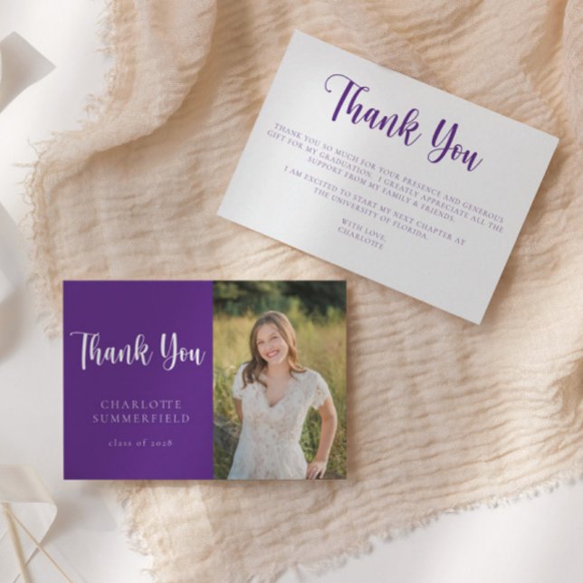 Modern Purple White Graduation Thank You Card (Creator Uploaded)