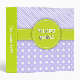 Modern purple, white, green polka dot & stripes binder