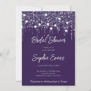 Modern Purple & White Hanging Lights Bridal Shower Invitation
