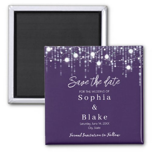 Modern Purple  White Hanging Lights Save the Date Magnet