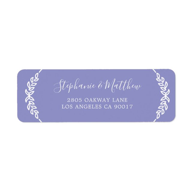 Modern Purple White Leaf Foliage Elegant Wedding Label (Front)