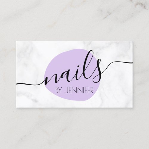 Modern purple  white marble nails business card