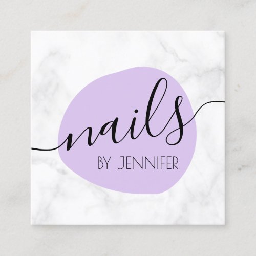 Modern purple  white marble nails square business card