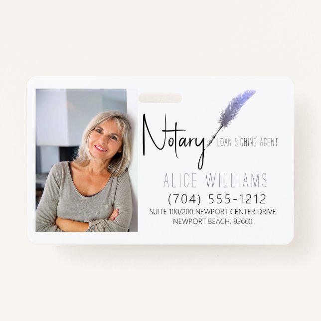 Modern Purple & White Notary Photo Business Badge (Front)