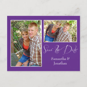 Modern Purple White Photo Collage Save The Date Announcement Postcard