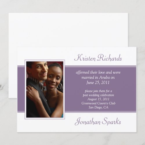 Modern Purple White Photo Post Wedding Celebration Personalized Invitations