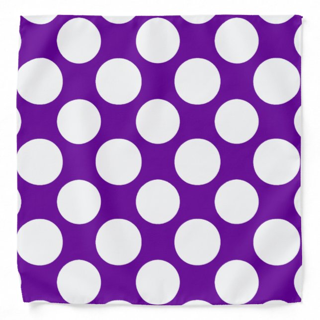 Modern Purple White Polka Dots Pattern Bandana (Front)
