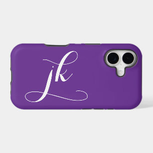 Modern Purple White Script Monogram Name iPhone 17 Case