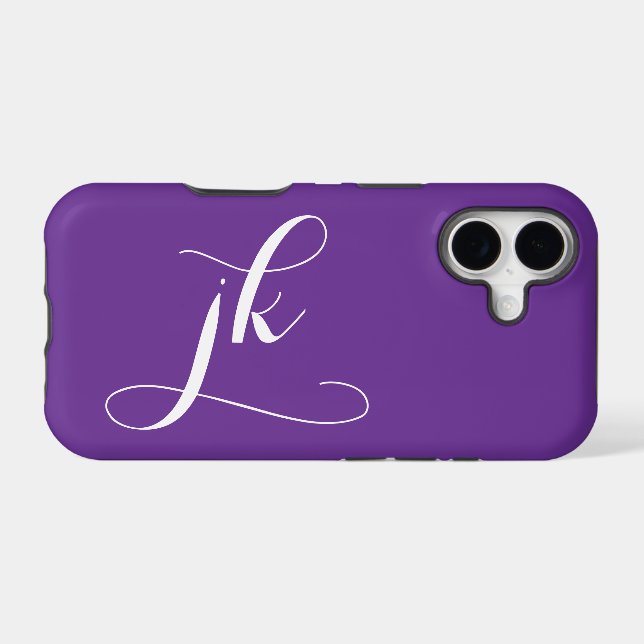 Modern Purple White Script Monogram Name Case-Mate iPhone Case (Back (Horizontal))