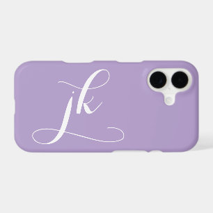 Modern Purple White Script Monogram Name iPhone 17 Case
