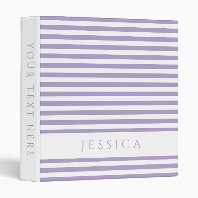 Modern Purple & White Stripes Pattern Name 3 Ring Binder (Front/Spine)