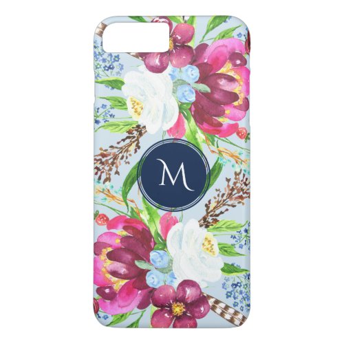 Modern Purple  White Watercolor Flowers 1b iPhone 8 Plus7 Plus Case