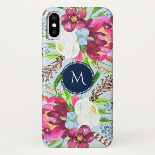 Modern Purple  White Watercolor Flowers iPhone XS Case