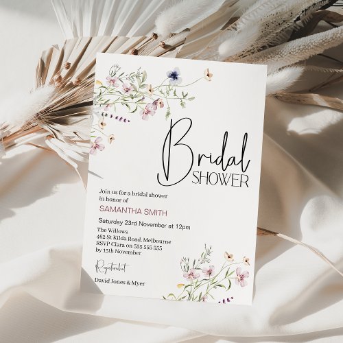 Modern Purple Wildflower Bridal Shower Invitation