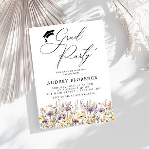 Modern Purple Wildflowers Floral Grad Party Invitation