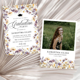 Modern Purple Wildflowers Photo Graduation Party  Invitation