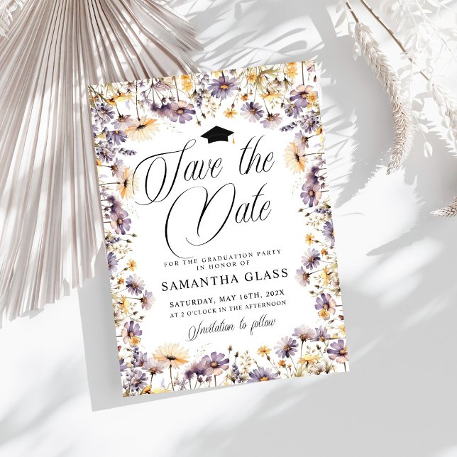 Modern Purple Wildflowers Save The Date Graduation Invitation (Creator Uploaded)