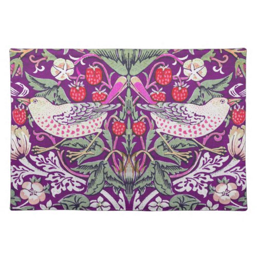 Modern Purple William Morris Strawberry Thief  Cloth Placemat