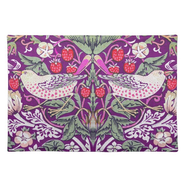 Modern Purple William Morris Strawberry Thief  Cloth Placemat (Front)