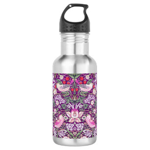 Modern Purple William Morris Strawberry Thief  Stainless Steel Water Bottle