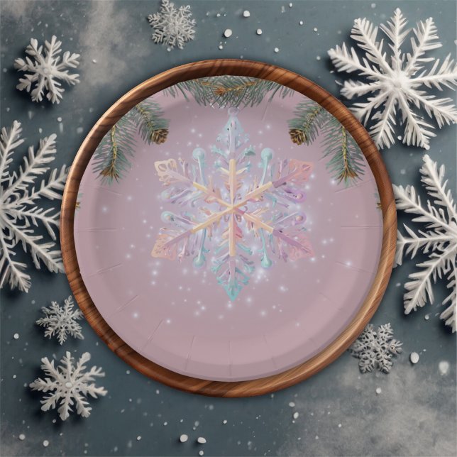 Modern Purple Winter Snowflakes Cute Baby Shower Paper Plates (Creator Uploaded)