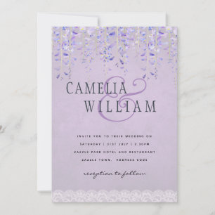 Modern Purple Wisteria Lace Wedding Invitation