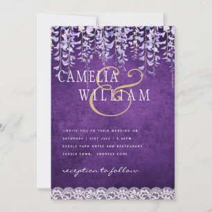 Modern Purple Wisteria Lace Wedding Invitation