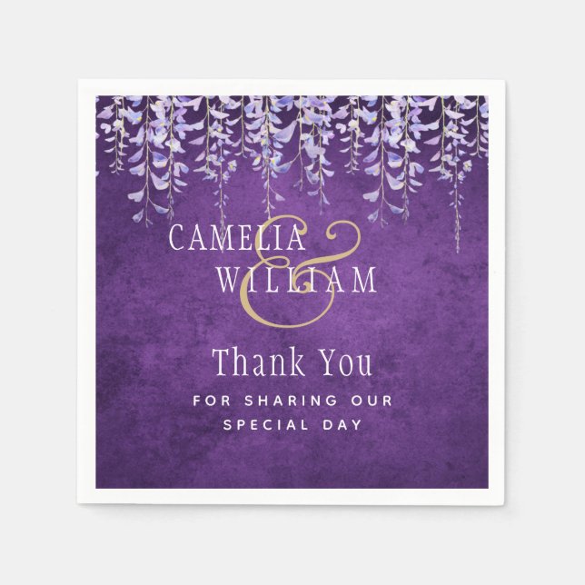 Modern Purple Wisteria Lace Wedding Napkins (Front)