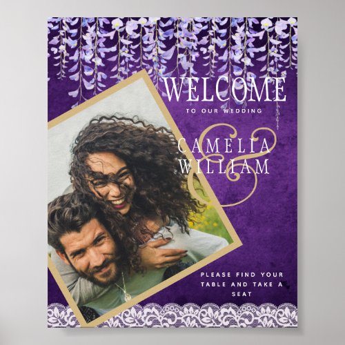 Modern Purple Wisteria Lace Wedding Poster