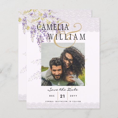 Modern Purple Wisteria PHOTO Wedding Save The Date