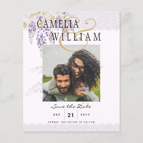 Modern Purple Wisteria PHOTO Wedding Save The Date Flyer