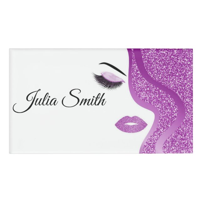 Modern Purple with Glitter Effect  Name Tag (Front)