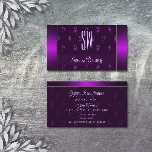 Modern Purple with Monogram Professional Stylish Business Card