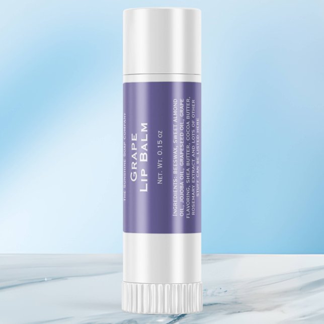Modern purple with white text lip balm tube label (Creator Uploaded)