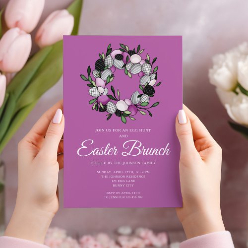 Modern Purple Wreath Easter Brunch Invitation