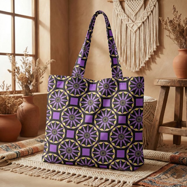 Modern Purple Yellow Black Geometric Medallion Fabric (Creator Uploaded)