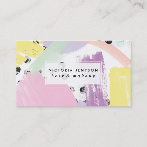 Modern purple yellow black pastel brushstrokes business card