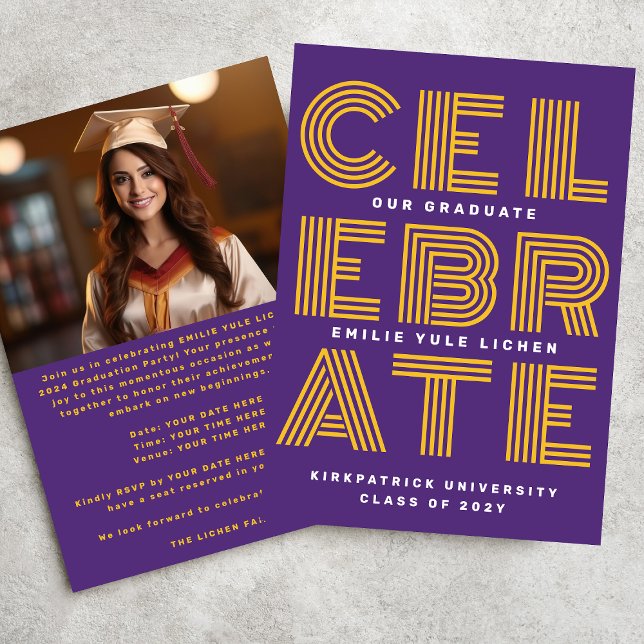 MODERN PURPLE YELLOW Class of 2026 GRAD PARTY  Invitation (Creator Uploaded)