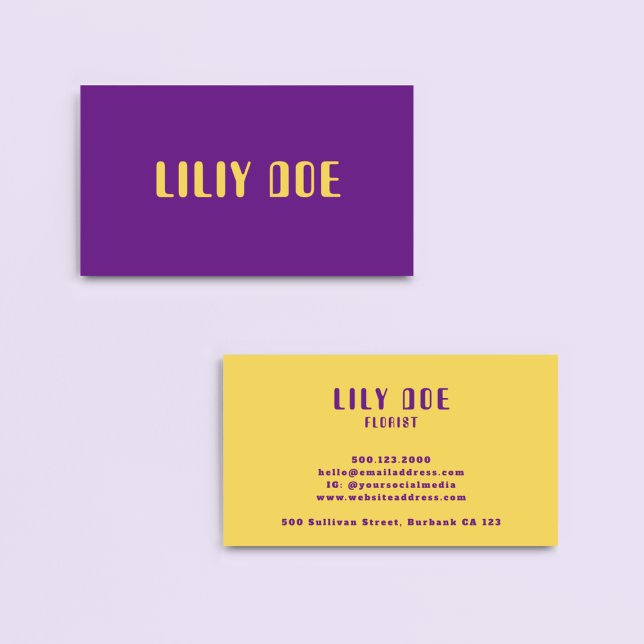 Modern Purple & Yellow Mustard Typography Font Business Card (Creator Uploaded)