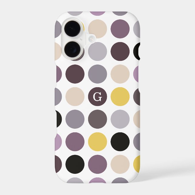 Modern purple yellow polka dots pattern monogram iphone case (Back)