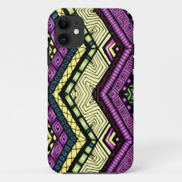 Modern Purple Yellow Tribal Pattern iPhone 11 Case