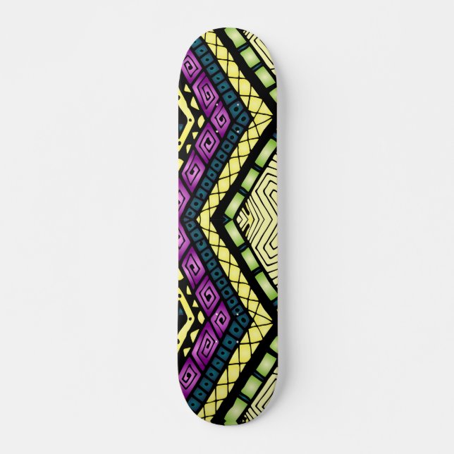 Modern Purple Yellow Tribal Pattern Skateboard (Front)