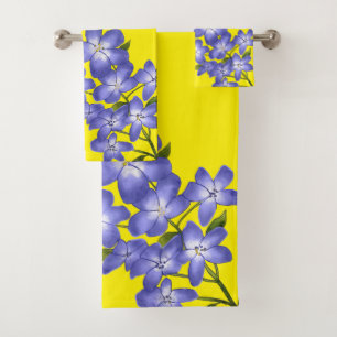 Modern Purple Yellow Violet Watercolor Floral Bath Towel Set
