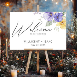Modern Purple & Yellow Violets Floral Welcome Foam Board