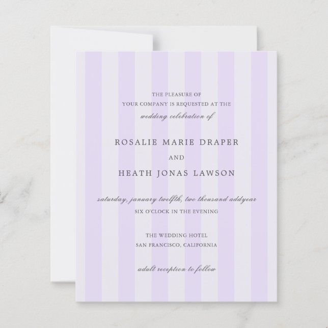 Modern PurpleStripes Budget Wedding Invite (Front)