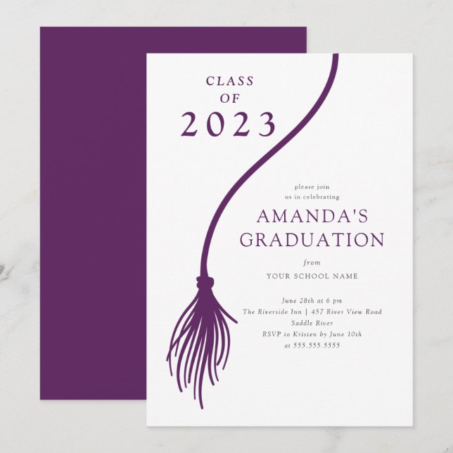 Modern PurpleTassel Graduation Party Invitation (Front/Back)