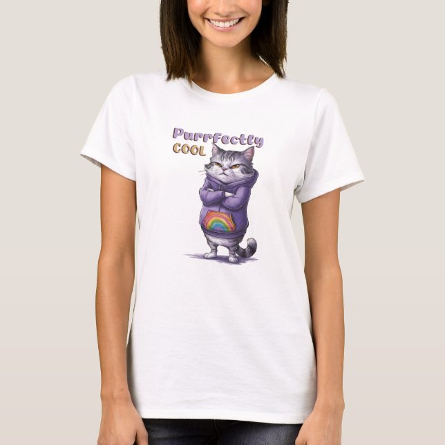 Modern Purrfectly Cool Cat Funny  T-Shirt (Front)