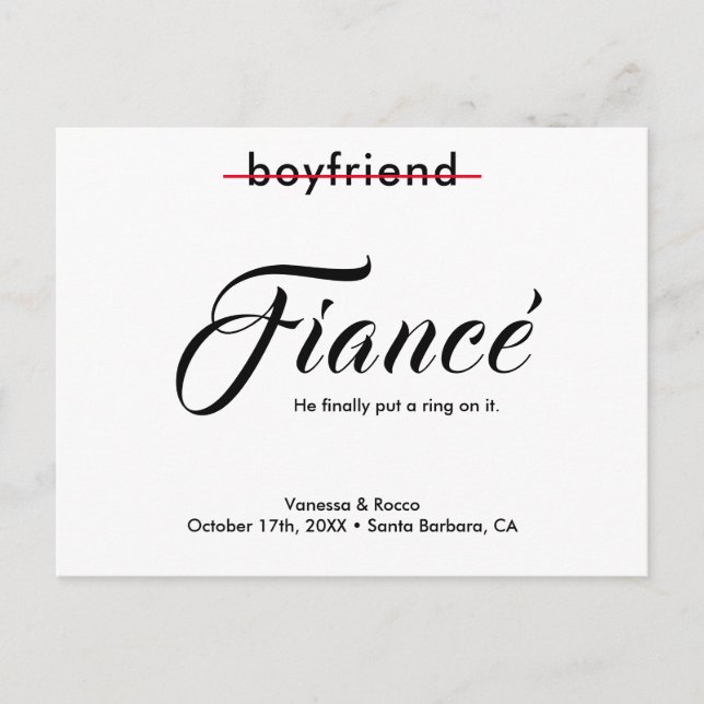 Modern Put a Ring on it Engagement Announcement Postcard (Front)