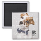 Modern Puzzle Family Pet Custom Photo Monogram Magnet (Front)