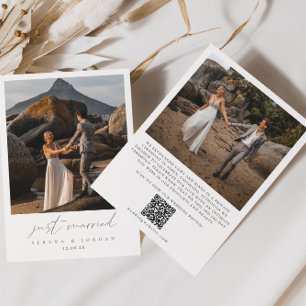Modern QR Code 2 Photo Just Married Wedding Announcement